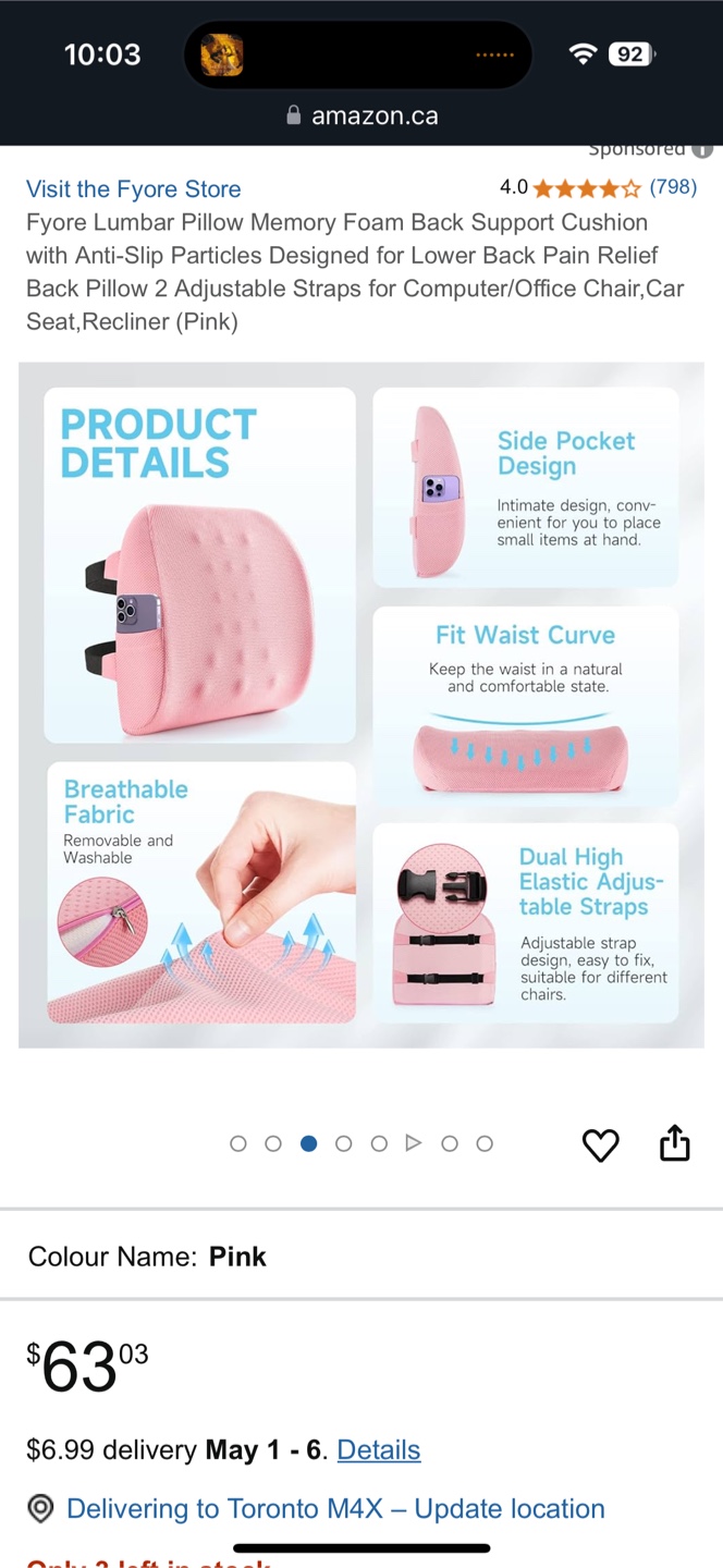 FYORE Lumbar Pillow - Pink Back Support Cushion - photo 3