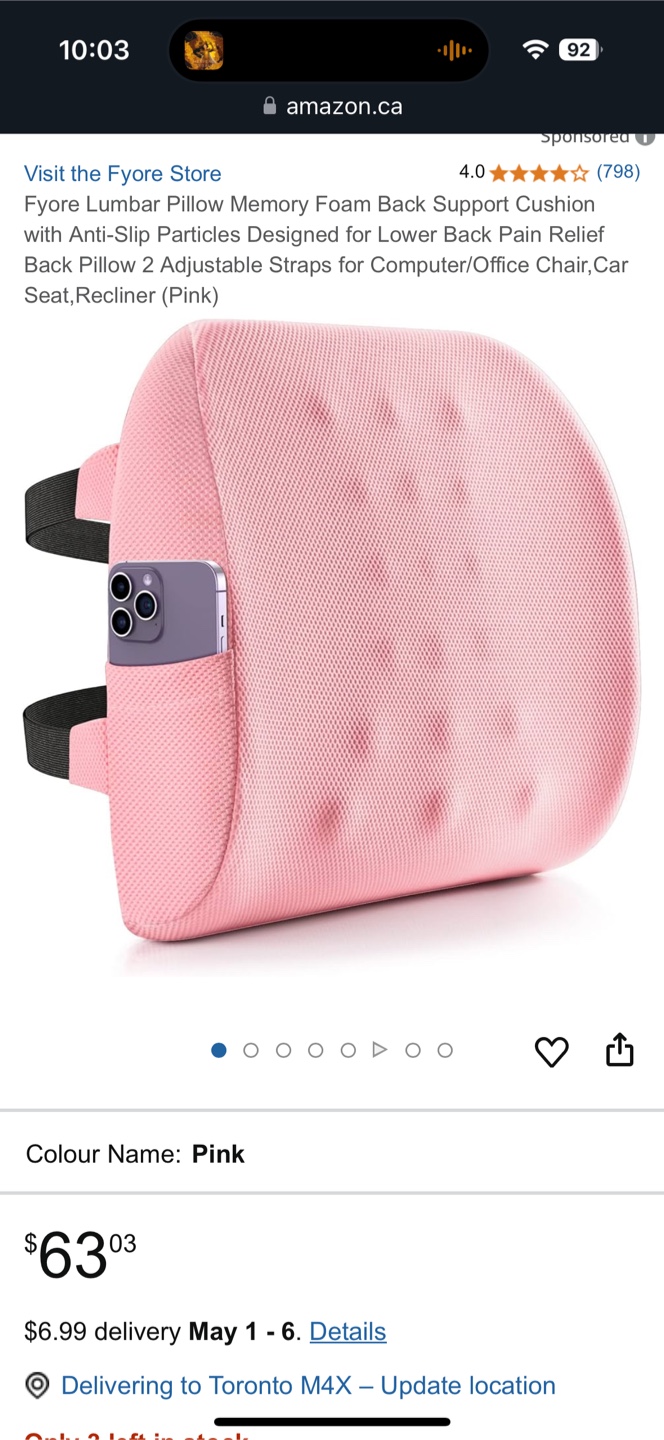 FYORE Lumbar Pillow - Pink Back Support Cushion