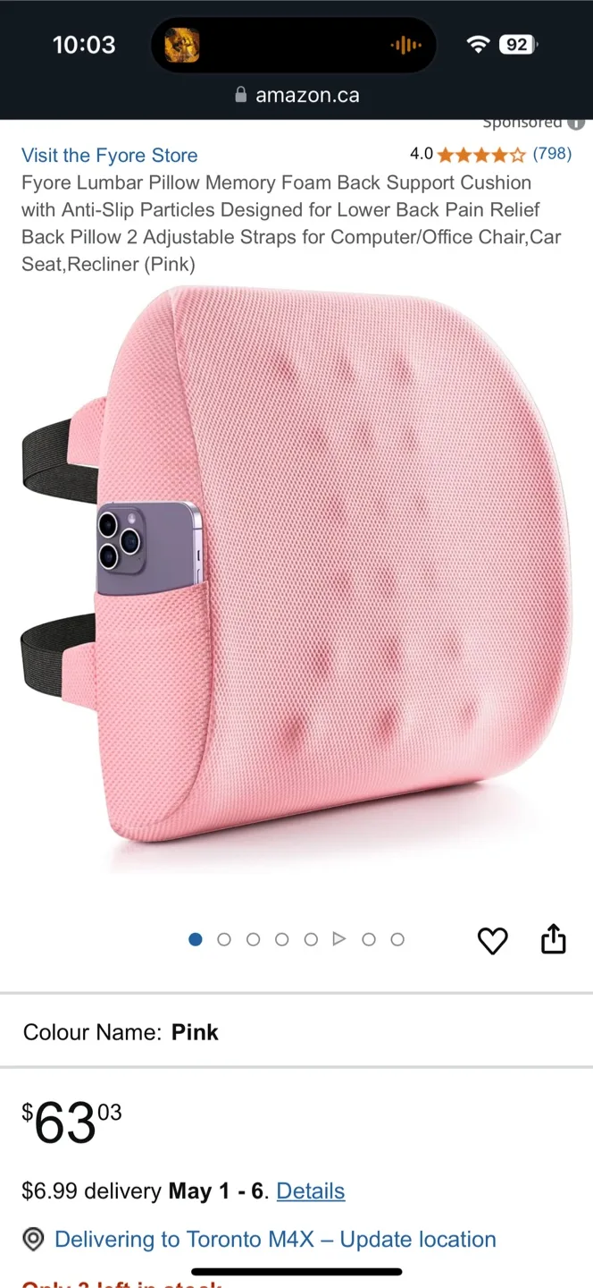 FYORE Lumbar Pillow - Pink Back Support Cushion thumbnail