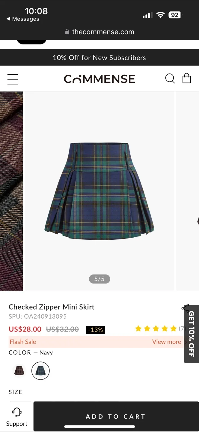 Checked Zipper Mini Skirt - Navy thumbnail