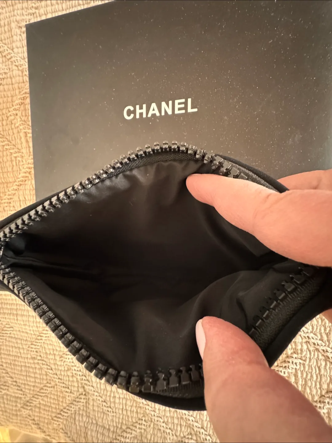 Authentic Chanel Black Zipper Pouch with Box image indicator(4)