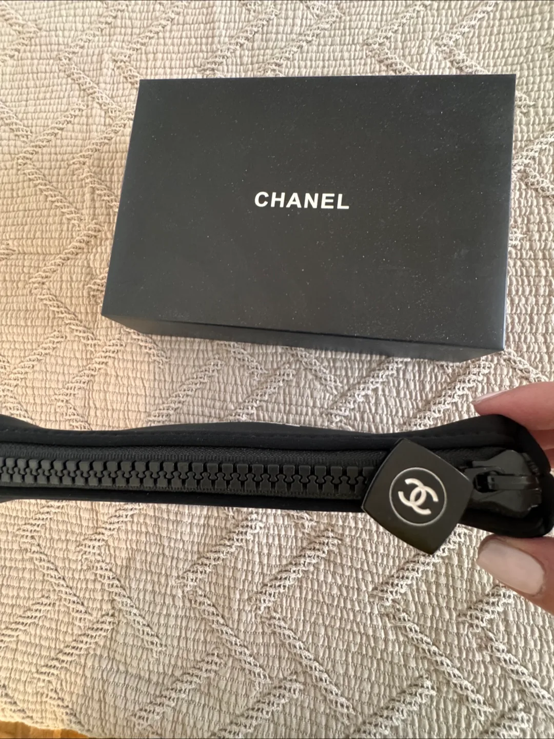 Authentic Chanel Black Zipper Pouch with Box image indicator(5)