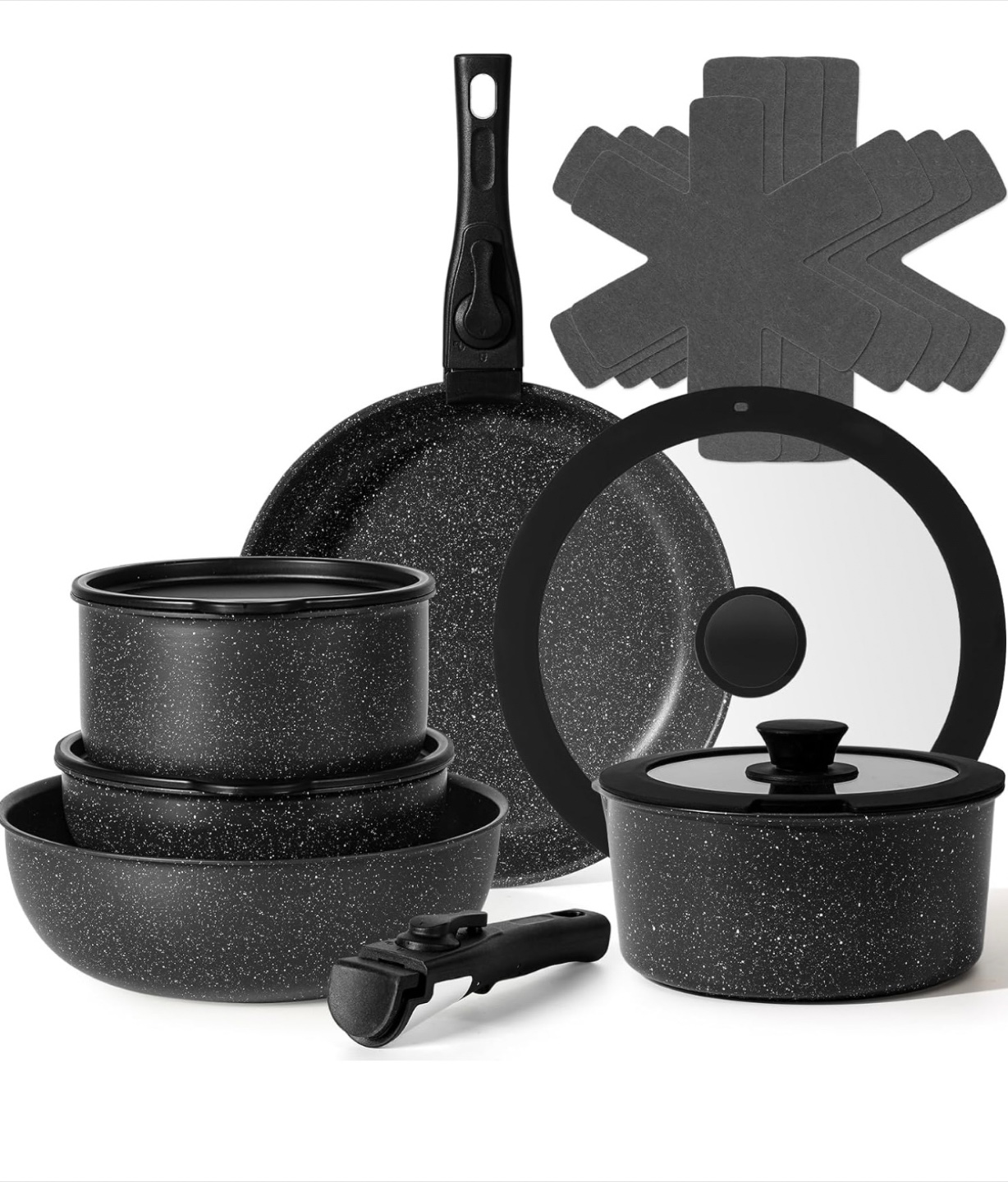 15-Piece Granite Cookware Set with Detachable Handles