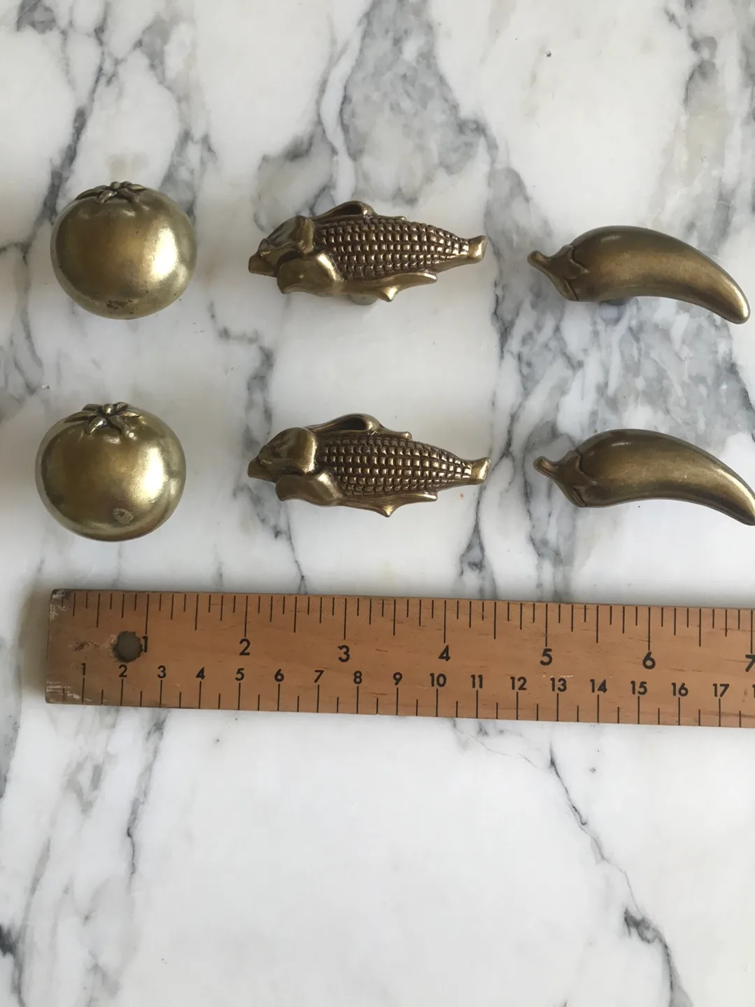 Set of 6 Vintage Brass Vegetable Drawer Pulls image indicator(2)