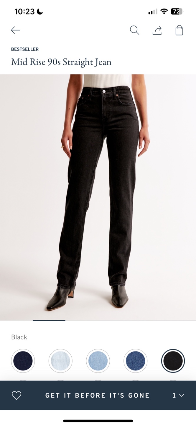 Abercrombie Mid Rise 90s Straight Jean - Black