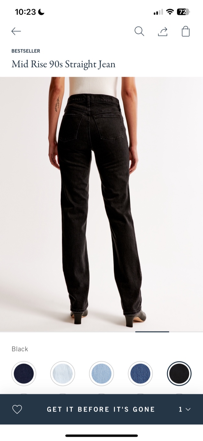 Abercrombie Mid Rise 90s Straight Jean - Black - photo 2