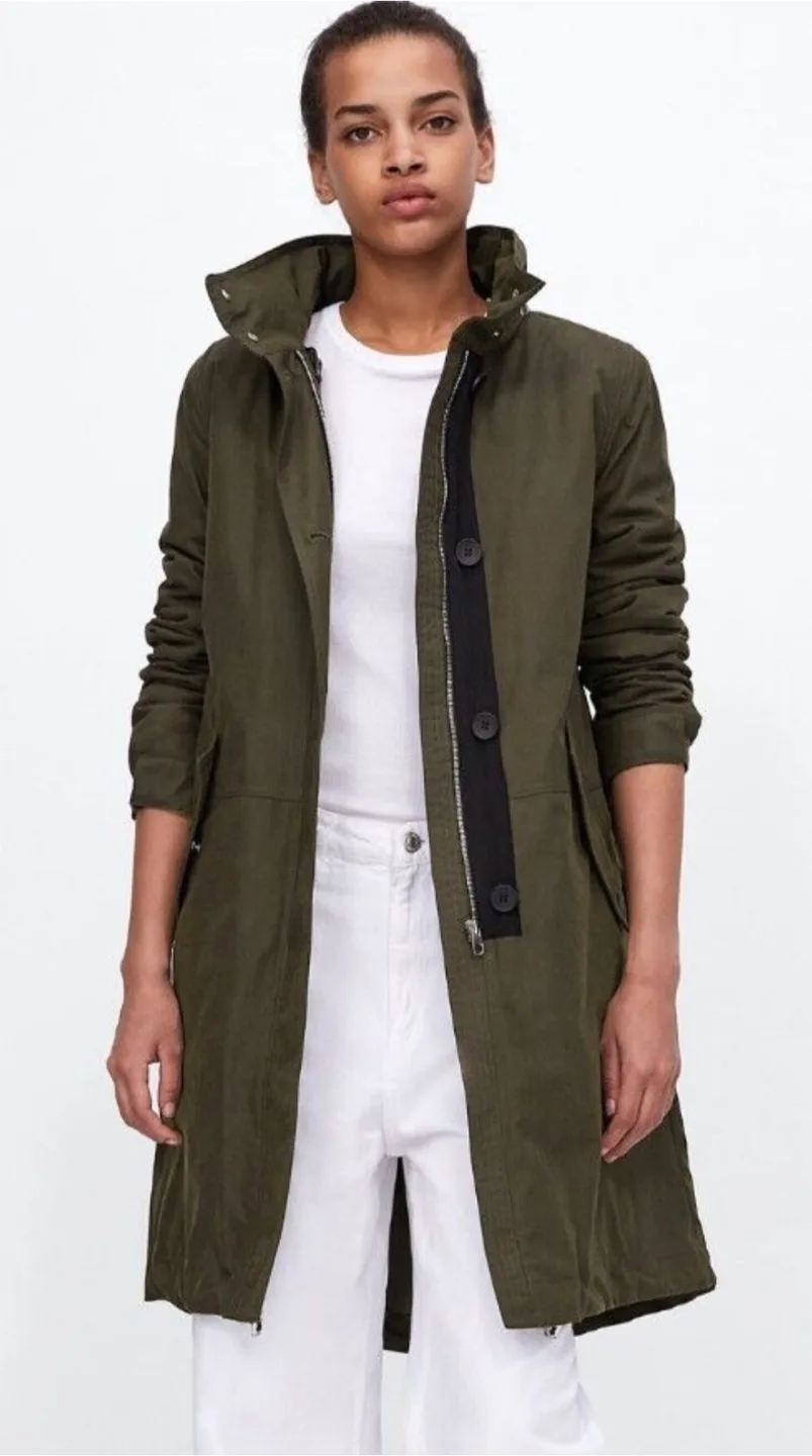Zara olive green long parka image indicator(2)