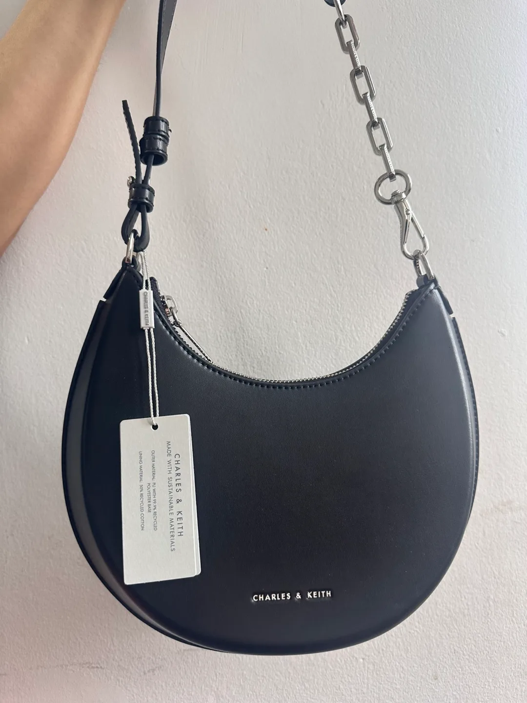 Charles & Keith Black Half-Moon Chain Bag thumbnail