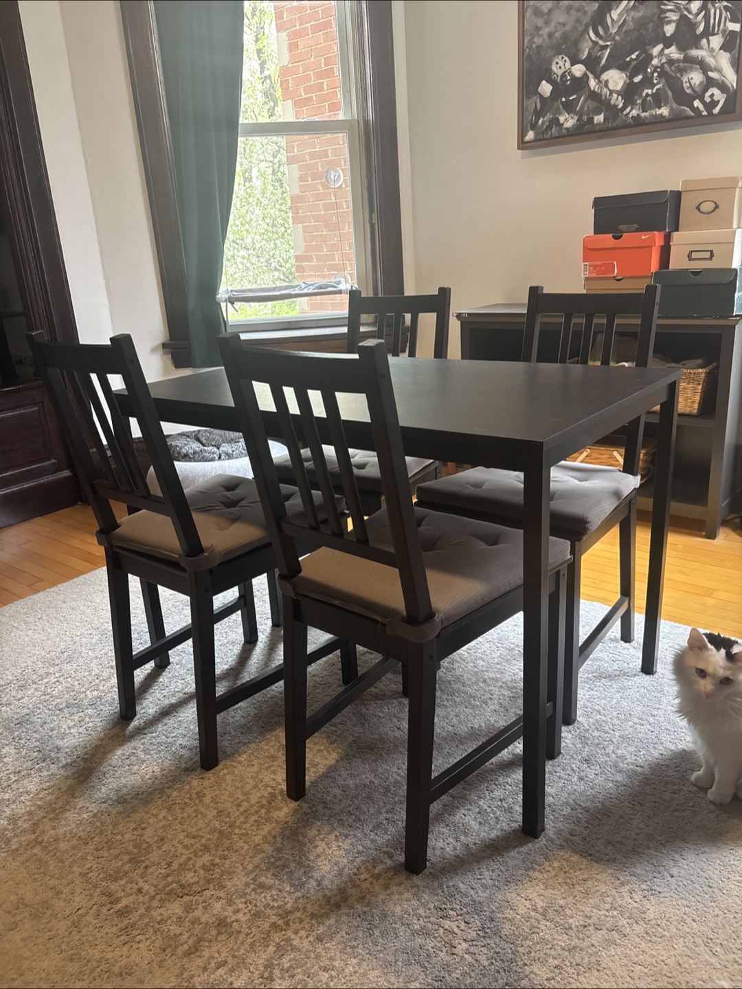 Black Dining Table Set with Four Chairs
