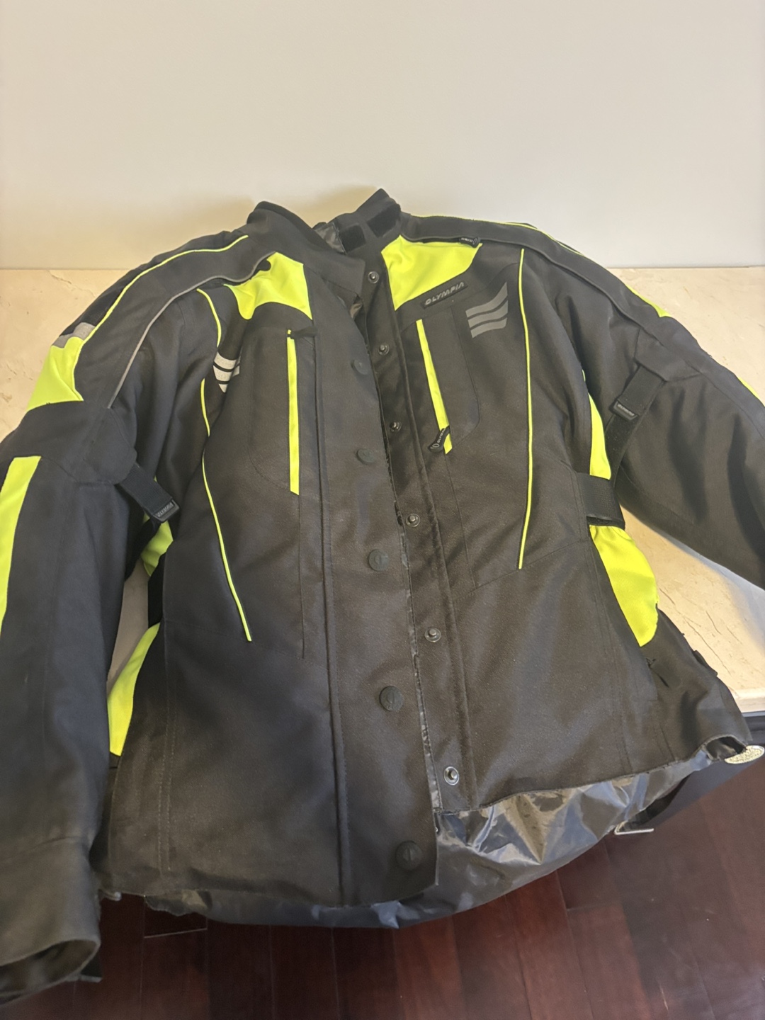 Olympia Men's Black and Neon Yellow Motorcycle Jacket