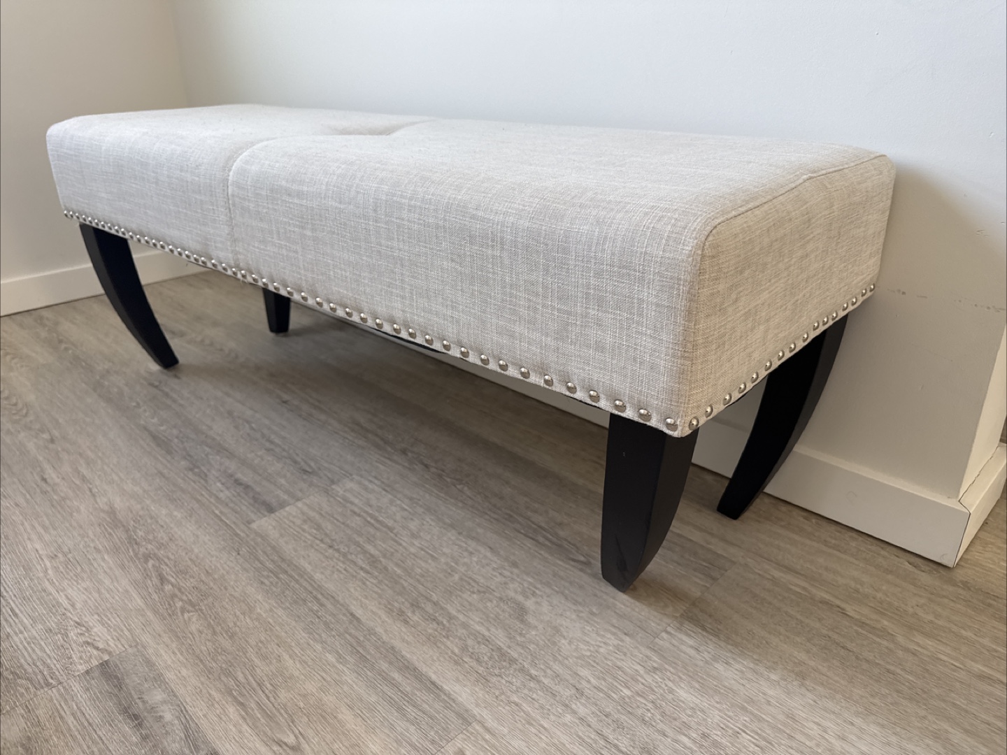 Beige Upholstered Bench with Dark Legs - photo 2
