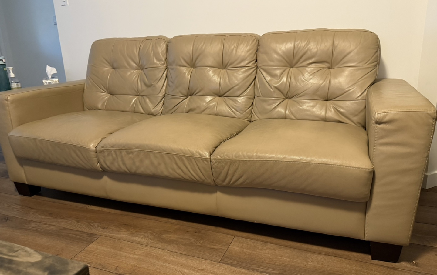Beige Leather Sofa Set - Couch, Loveseat, Armchair & Ottoman