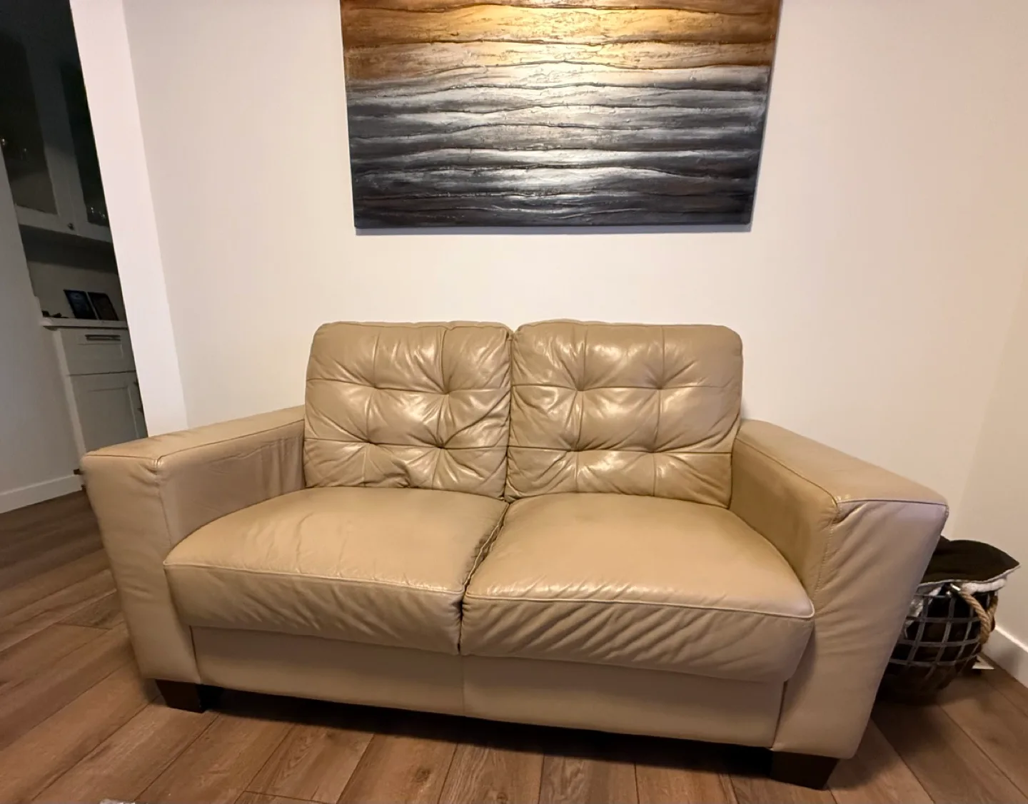 Beige Leather Sofa Set - Couch, Loveseat, Armchair & Ottoman image indicator(2)