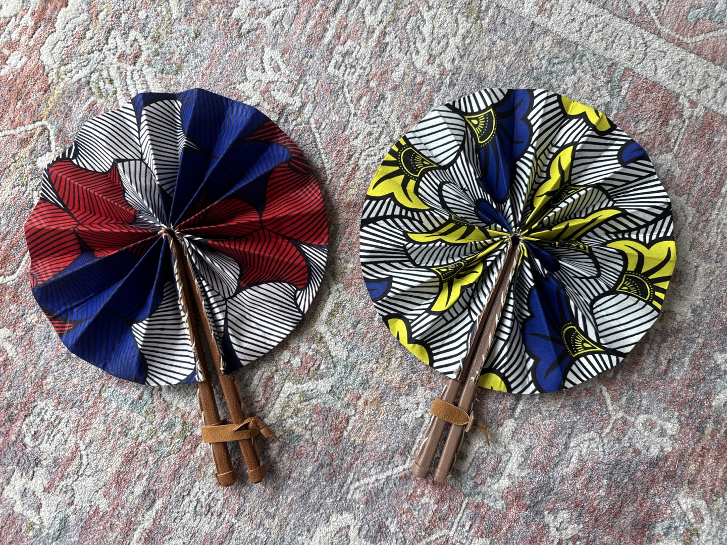 Pair of Handmade African Print Hand Fans