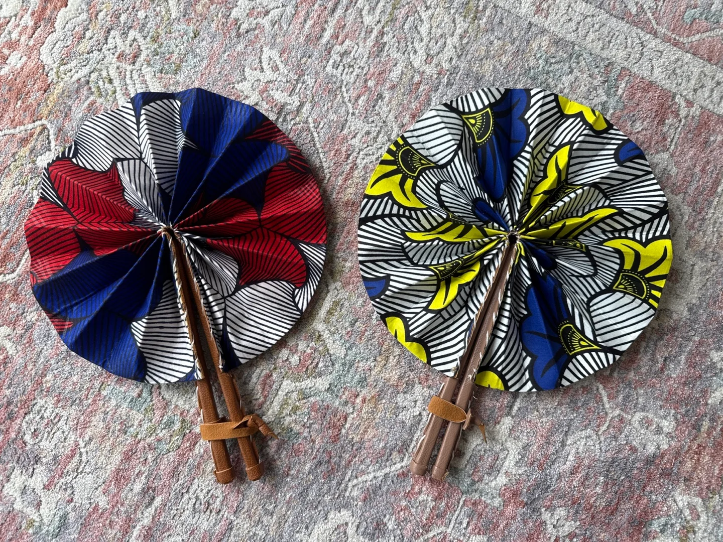 Pair of Handmade African Print Hand Fans thumbnail