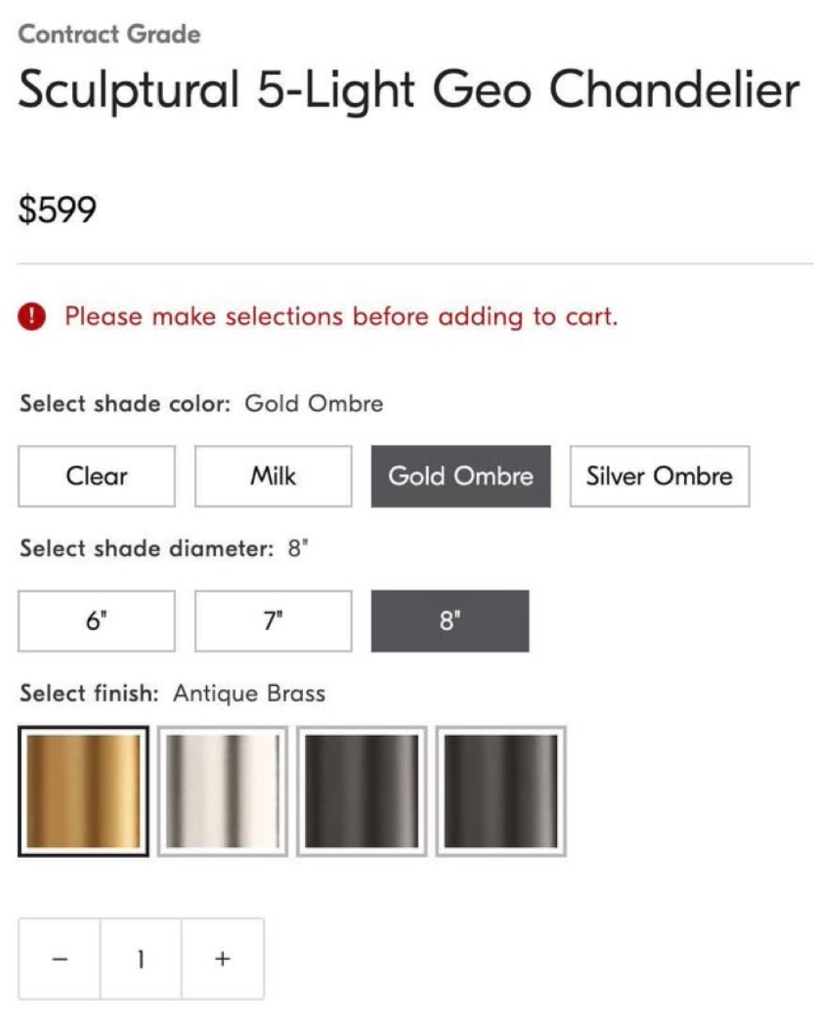 West Elm 5-Light Chandelier (1 left) - Ombré Glass, Brass Finish - photo 3