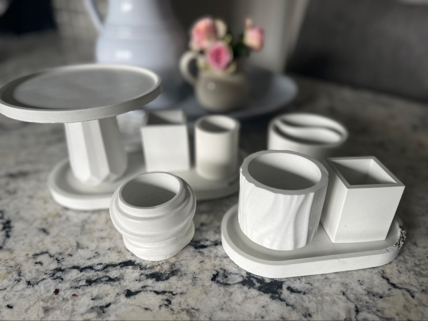 Sets of Concrete Home Decor Trays, Jars, Bowls