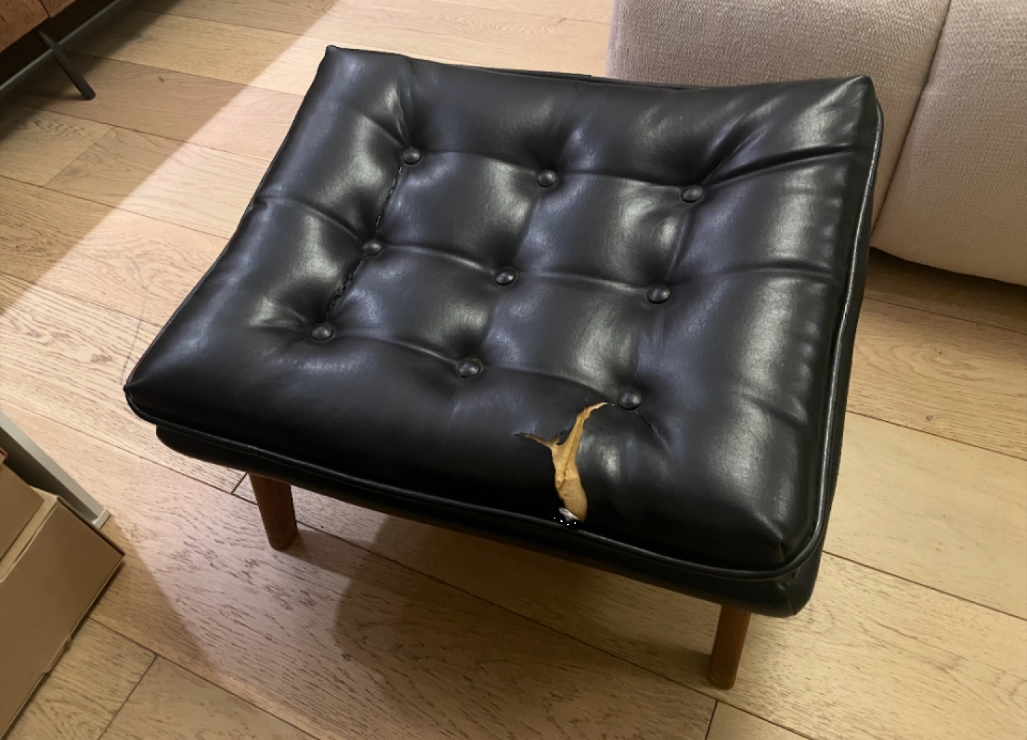 Vintage Black Leather Foot Stool - photo 2