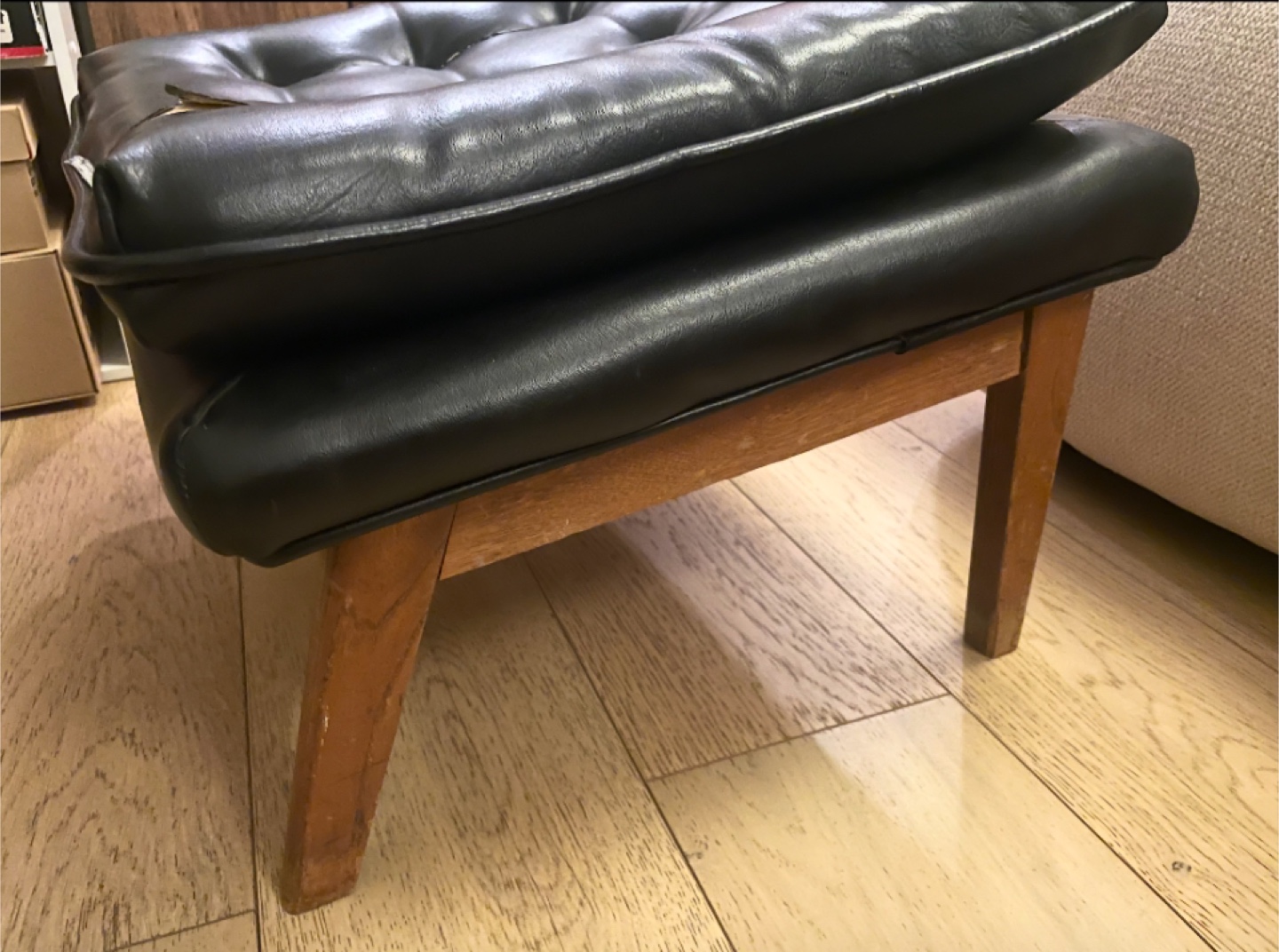 Vintage Black Leather Foot Stool - photo 3