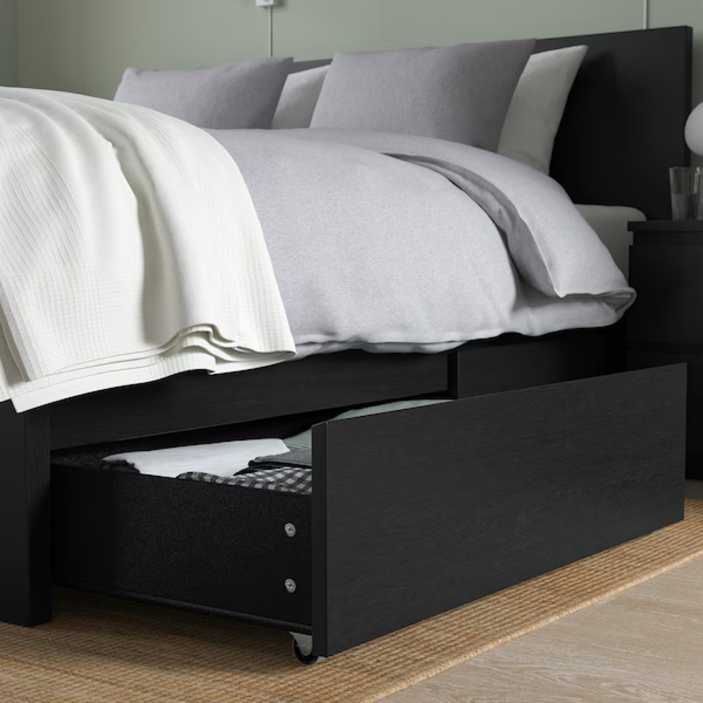 IKEA MALM Double Bed Frame with 2 Drawers - Black-Brown