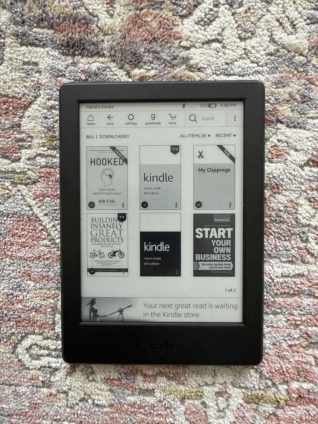 Kindle E-reader with Box and Cable