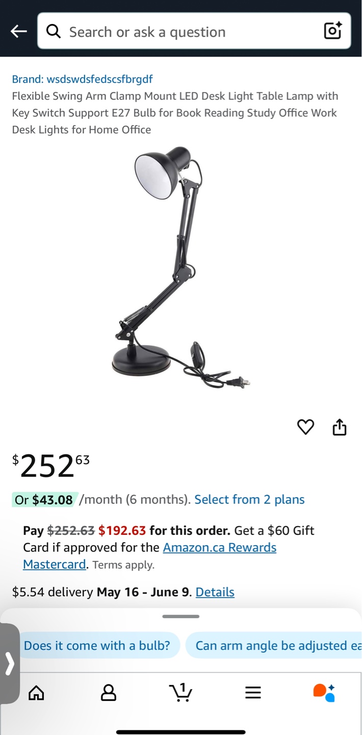 Adjustable Desk Lamp with Flexible Swing Arm