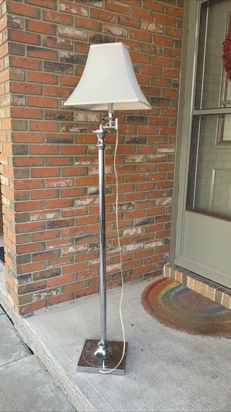 Chrome Floor Lamp with Adjustable Arm and Off-White Shade