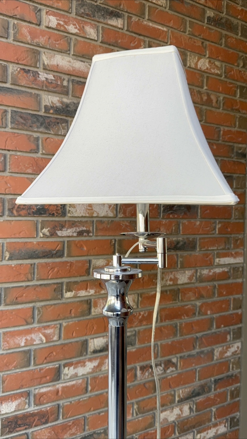 Chrome Floor Lamp with Adjustable Arm and Off-White Shade - photo 3
