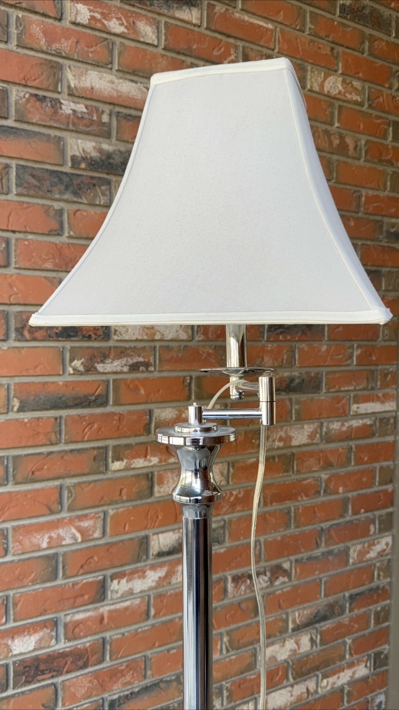 Chrome Floor Lamp with Adjustable Arm and Off-White Shade - photo 2