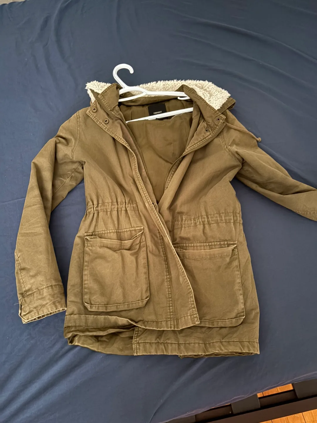 Olive Green Hooded Jacket with Sherpa Lining thumbnail