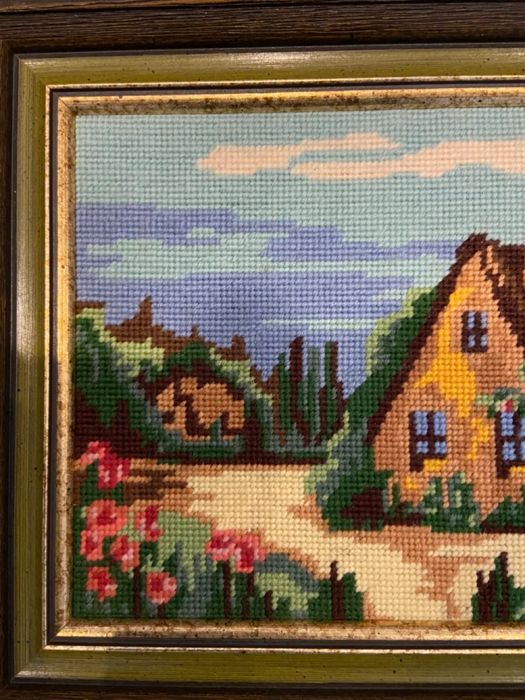 Vintage T. Eaton Co. Needlepoint Cottage Scene image indicator(3)