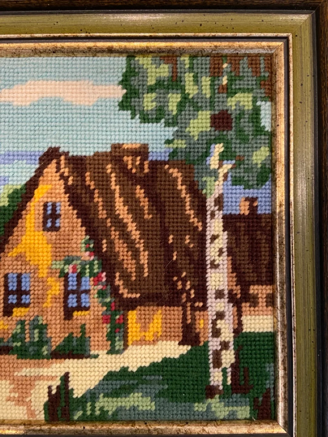 Vintage T. Eaton Co. Needlepoint Cottage Scene image indicator(2)