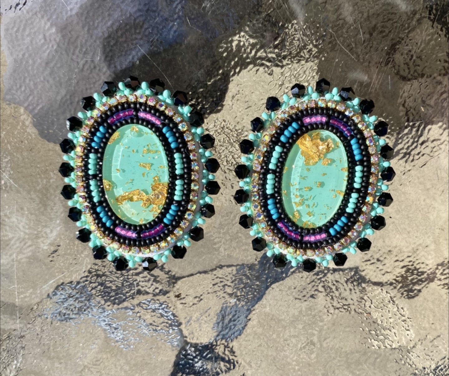 First Nations Beaded Earrings with Gold Accents