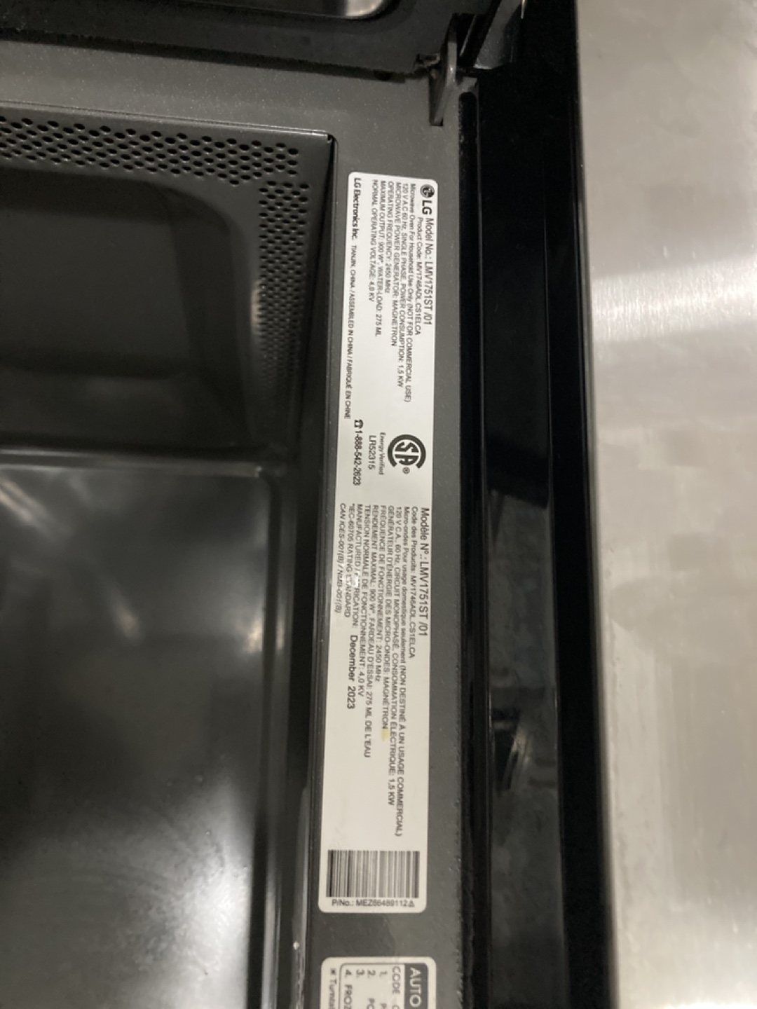 LG LMV1715ST Stainless Steel Over-the-Range Microwave