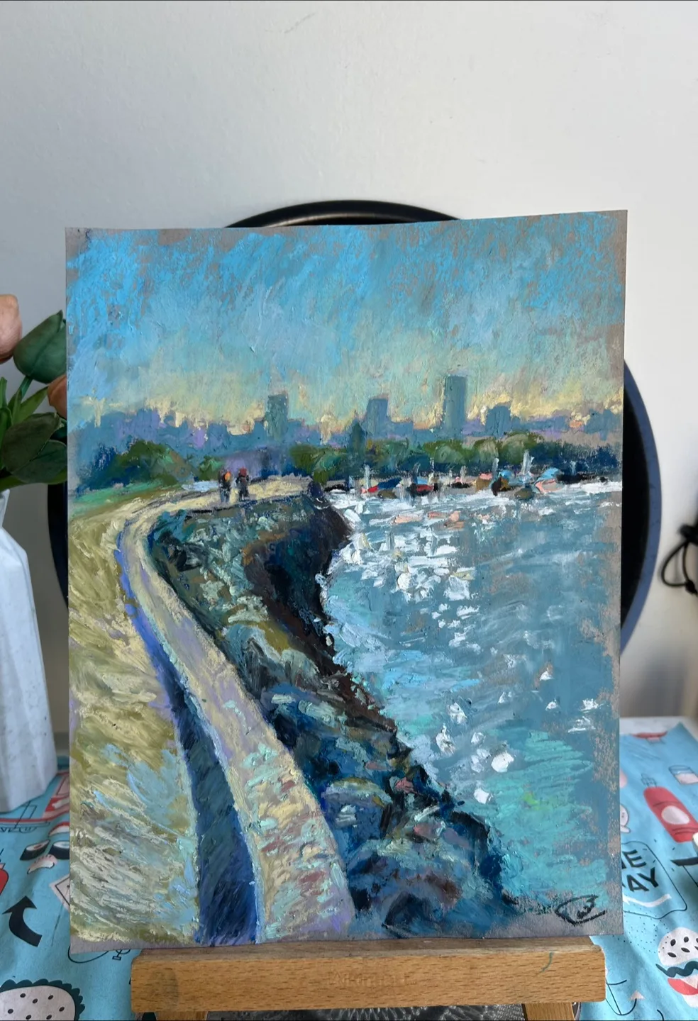 “Seawall Stroll” Original Oil Pastel Painting image indicator(2)