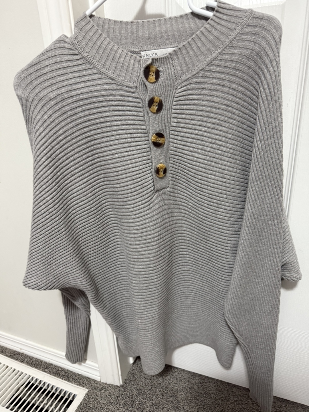 Grey Ribbed Knit Sweater - Size Small - photo 2