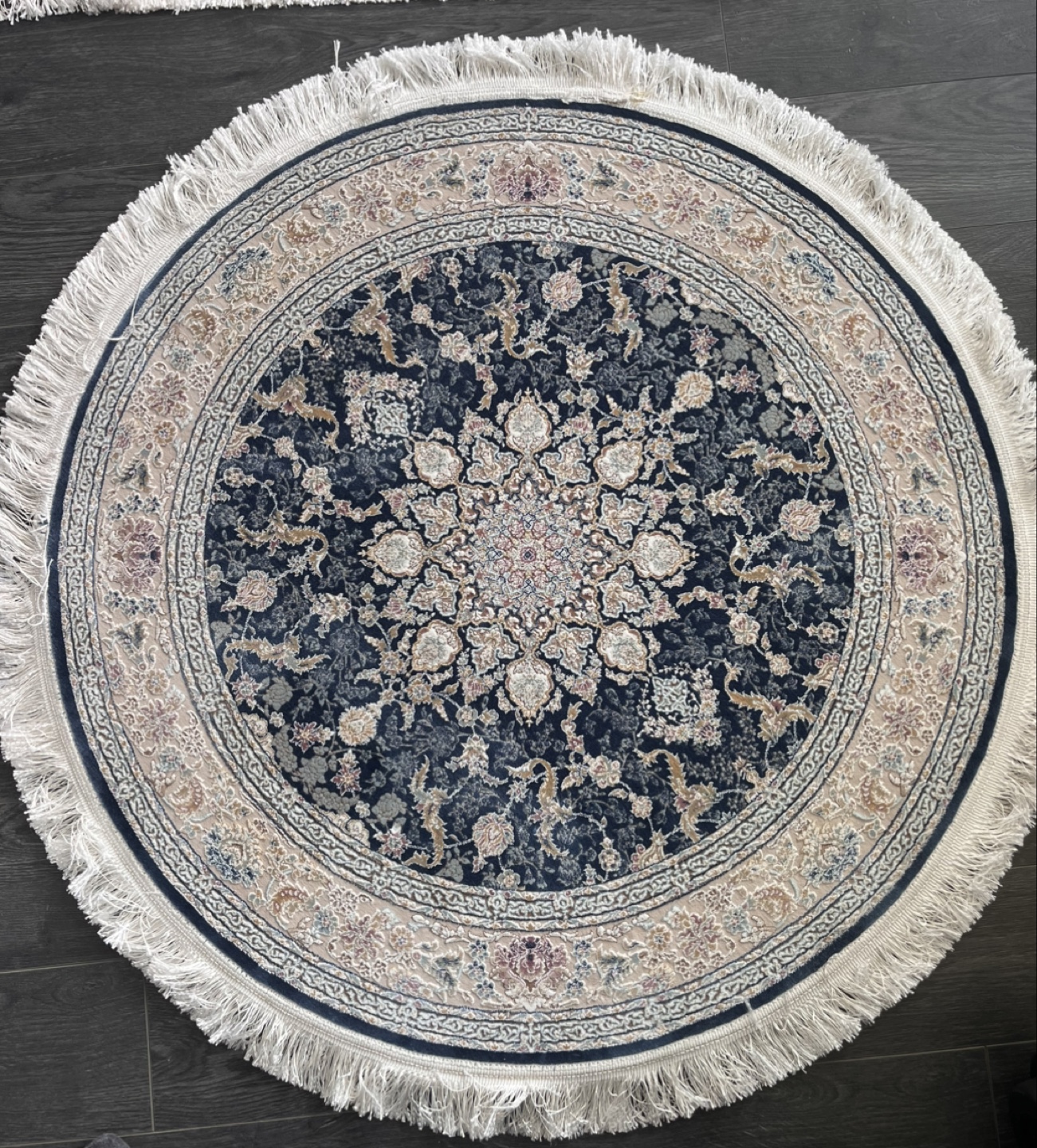 Round Persian Rug with Fringe- 1m diameter