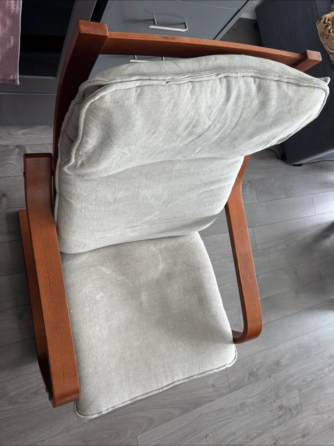 Relaxing Rocking Chair with Light Beige Upholstery thumbnail