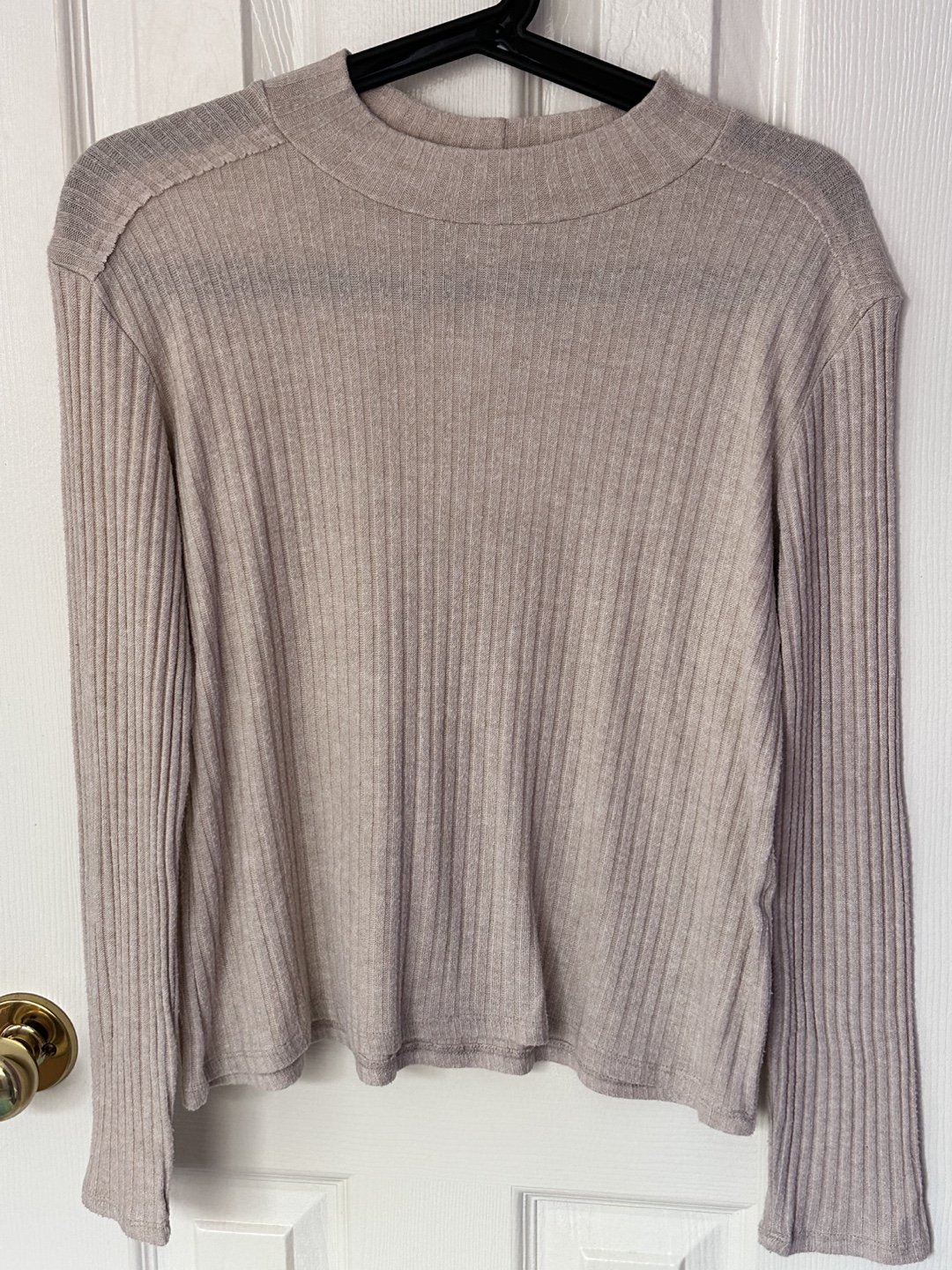 Zara Beige Ribbed Mock Neck Long Sleeve Top