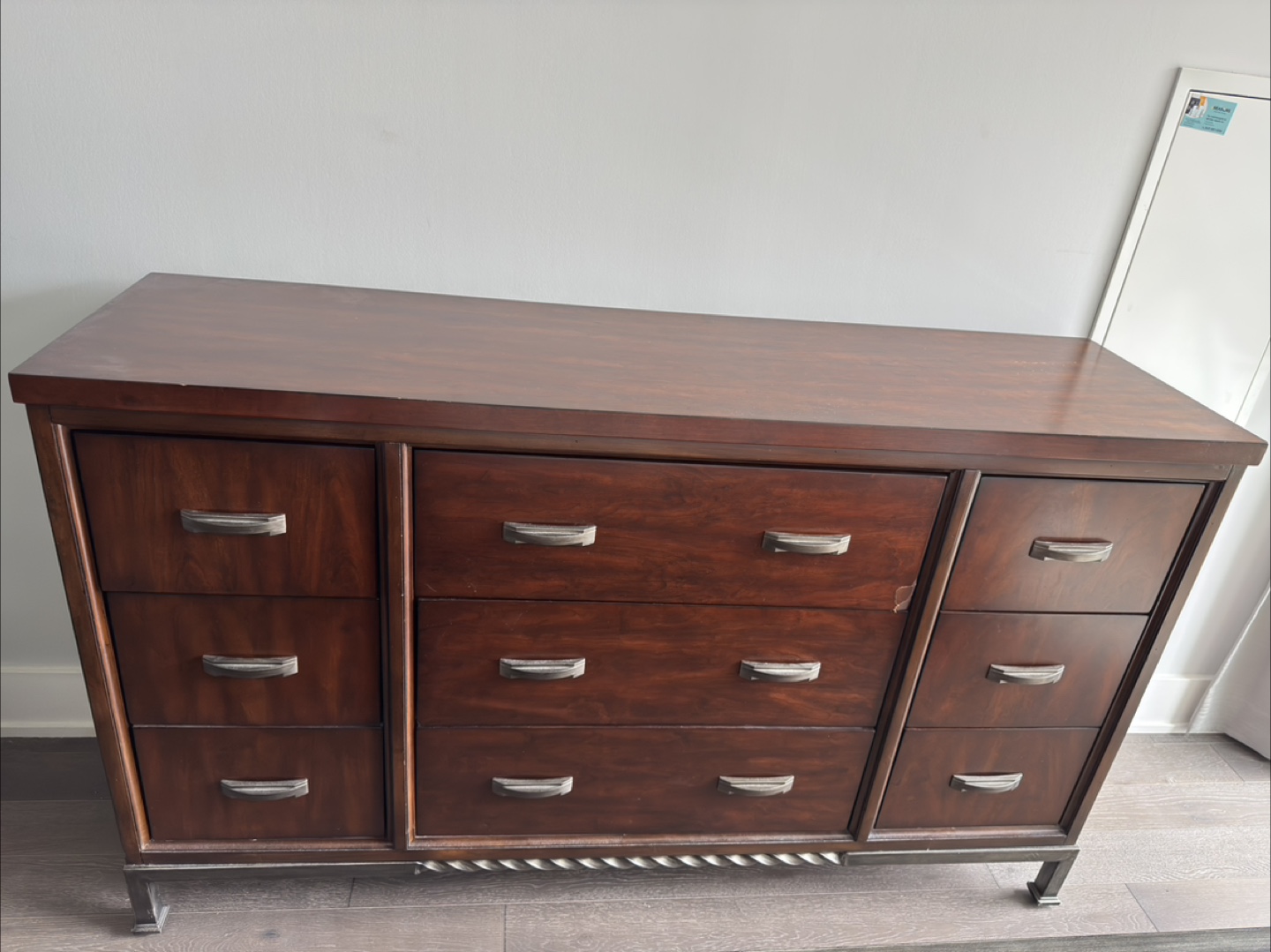 Dark Brown Wooden Dresser with Nine Drawers