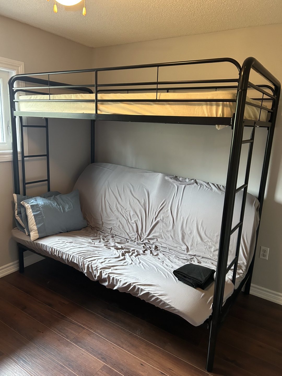 Black Metal Loft Bunk Bed with Futon