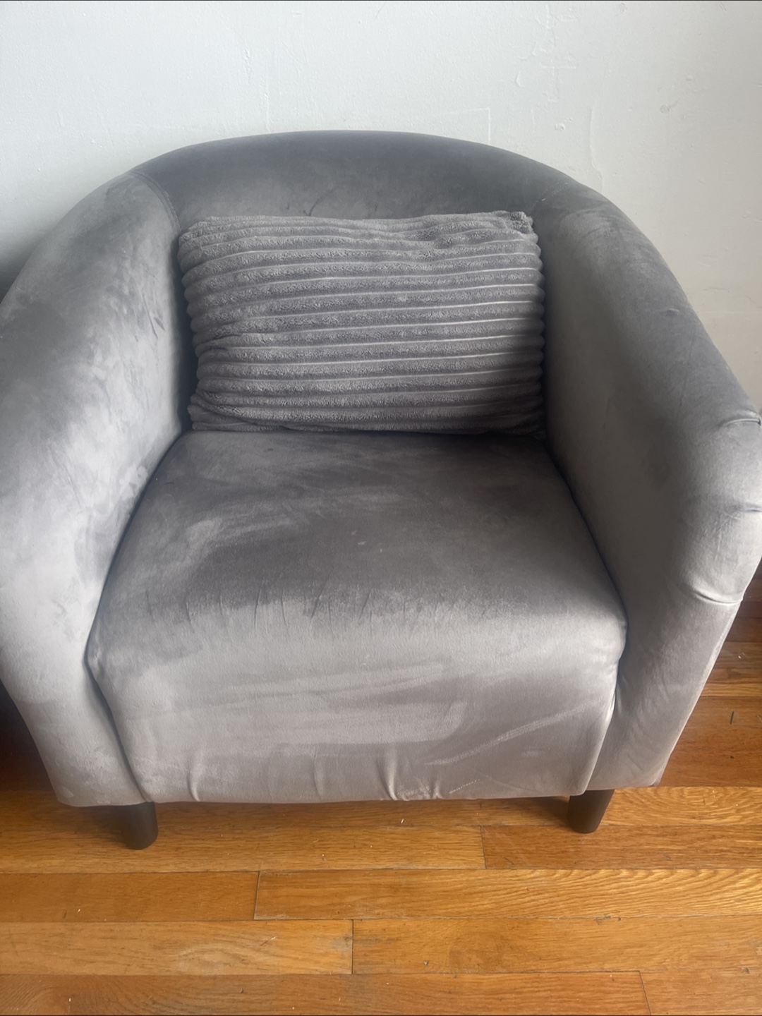 Pair of Gray Velvet Accent Chairs with Pillows - photo 3