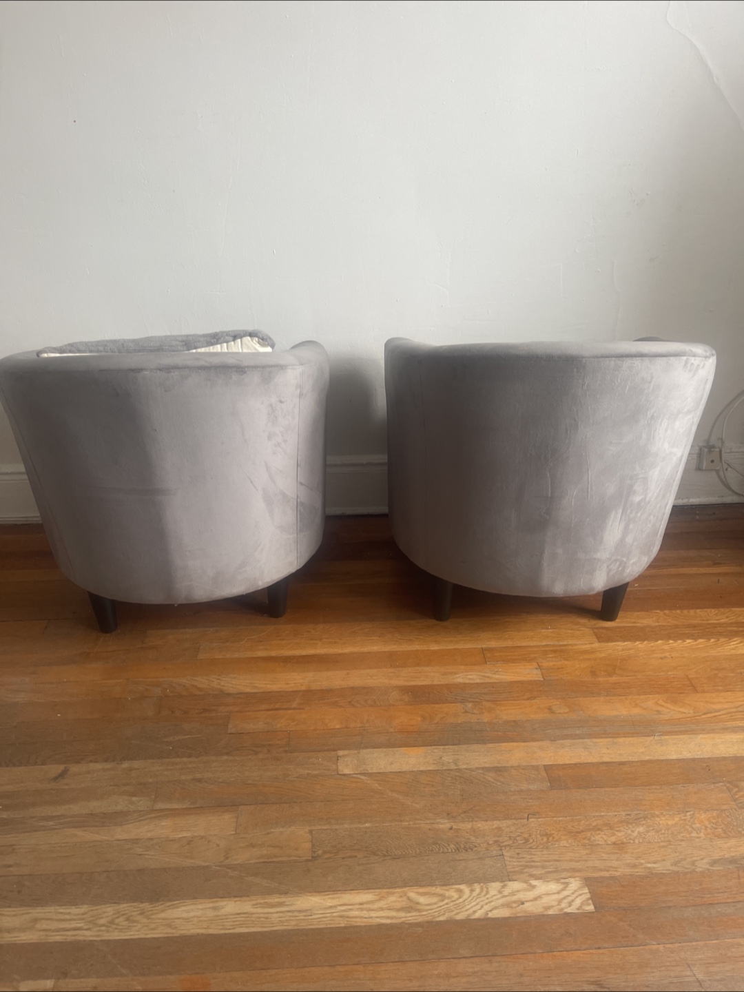 Pair of Gray Velvet Accent Chairs with Pillows - photo 4