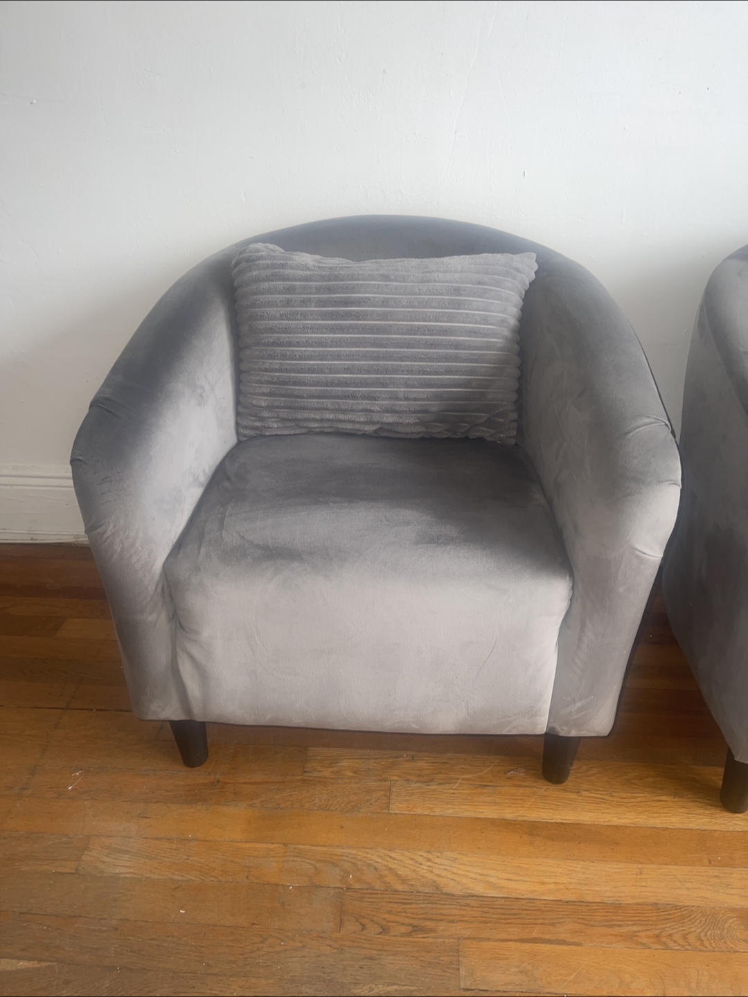 Pair of Gray Velvet Accent Chairs with Pillows - photo 2