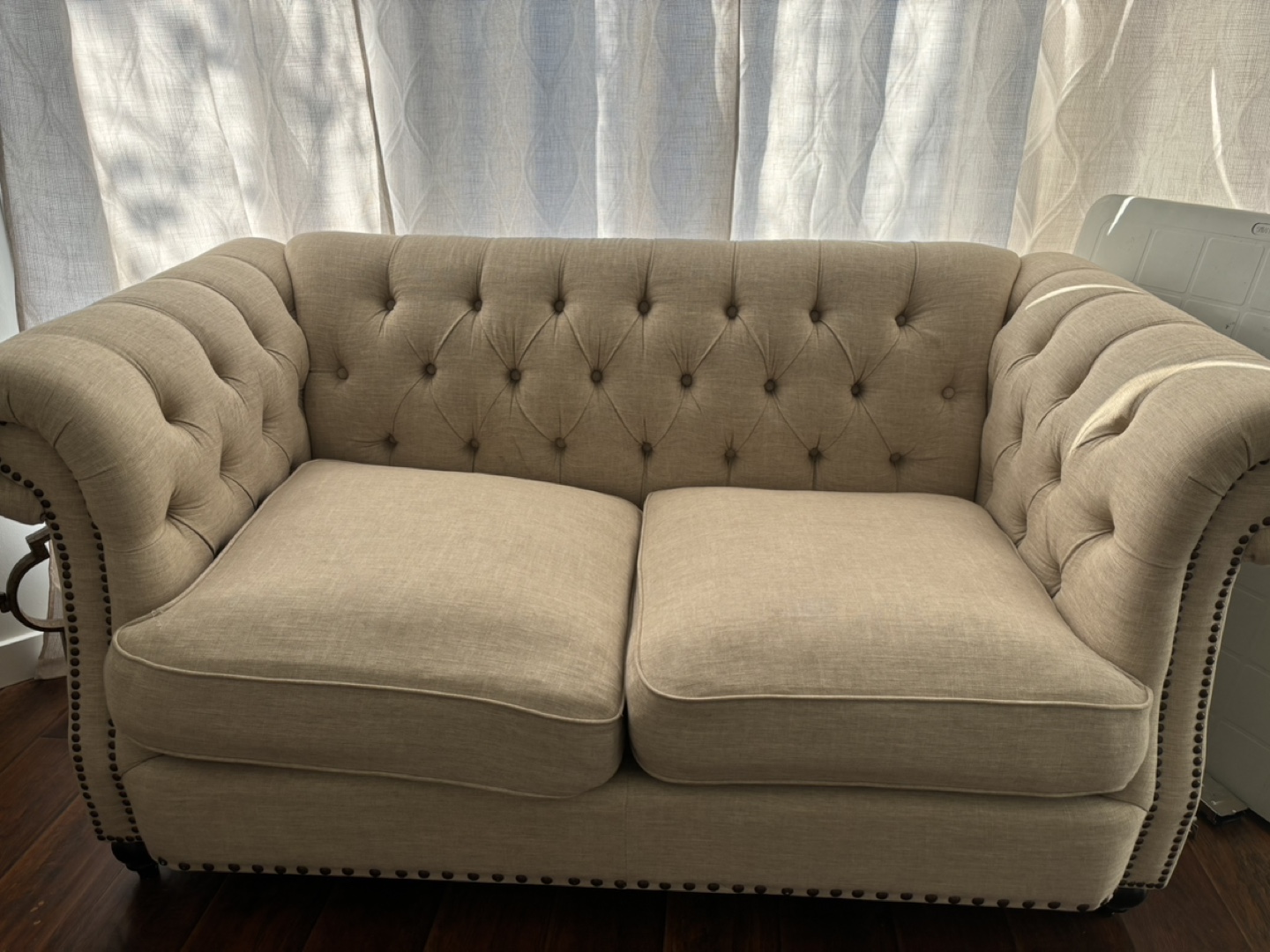 Beige Tufted Loveseat - photo 3