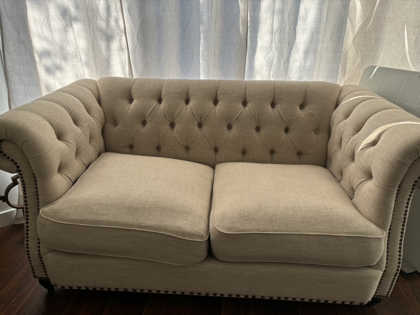Beige Tufted Loveseat - photo 2