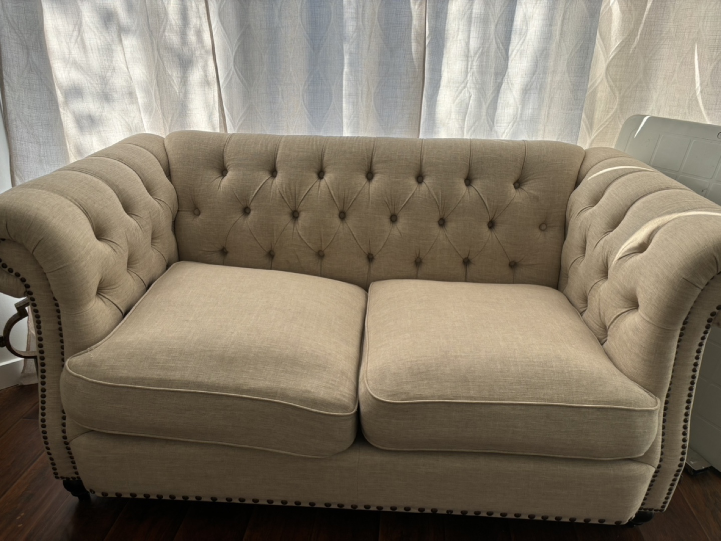 Beige Tufted Loveseat