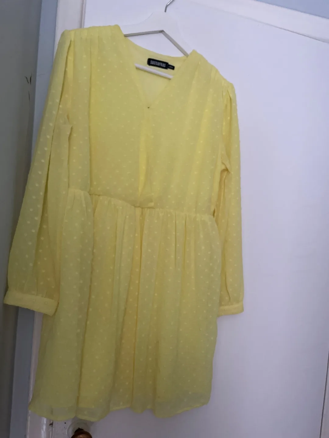 Yellow Swiss Dot Mini Dress with Belt image indicator(2)