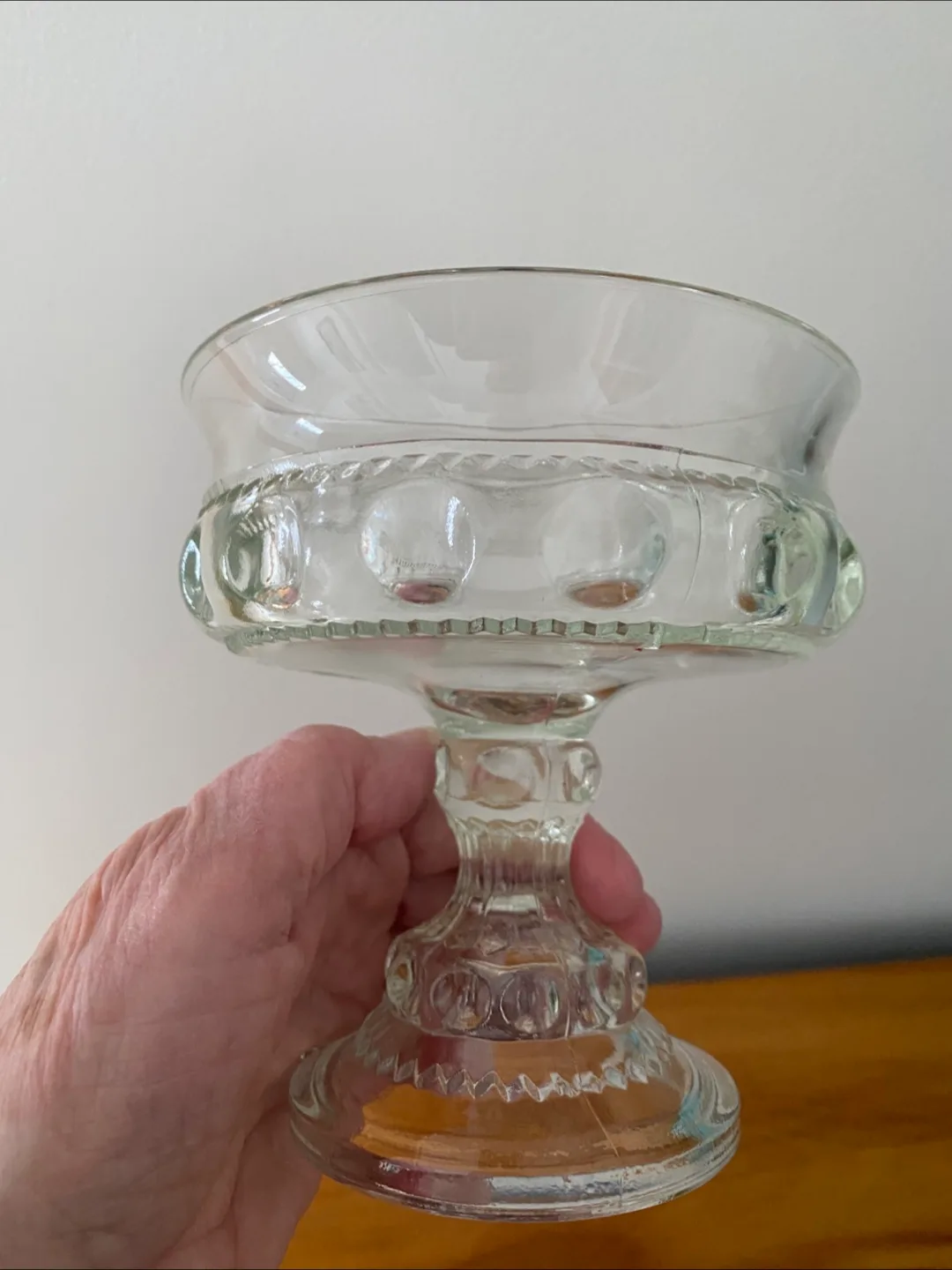 Vintage Indiana Thumbprint King Crown Glass Pedestal Bowl image indicator(2)