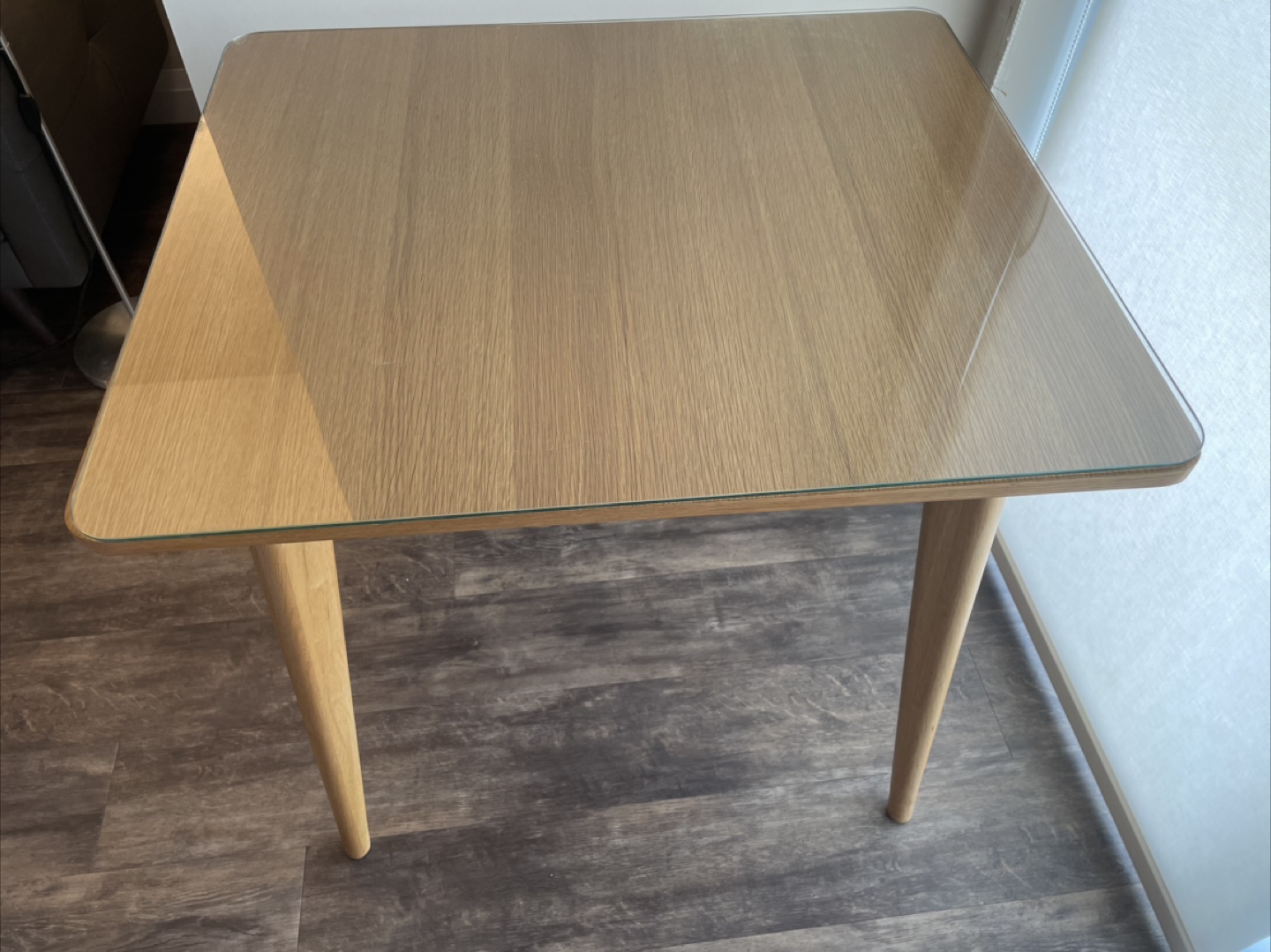 Square Wooden Table with Glass Top